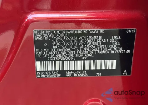 2013 Toyota Rav4 z USA, uszkodzony, nr VIN 2T3DFREV5DW003048